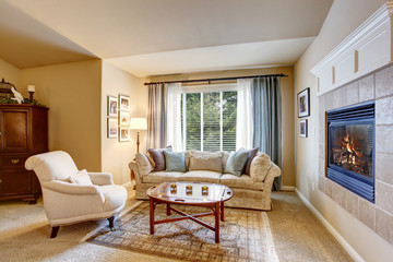 Rest area in the bedroom with sofa and armchair.