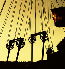 Square vivid orange cyberpunk sepia diging machine sunset evenin