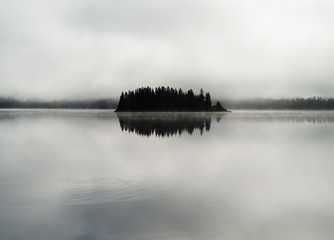 Norway centered island fog lake
