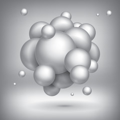 Spheres stick together, gray balls, abstract object, vector design 