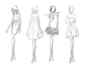 Sketch. Fashion Girls on a white background