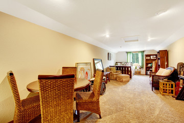 A musician man bedroom with carpet floor, beige walls
