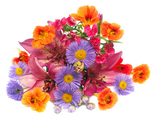 Bouquet of lily flowers, nasturtiums, lilies and carnations