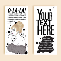 vector illustration of a woman  in a retro style wearing a skirt and blouse. babetta haircut . copy space