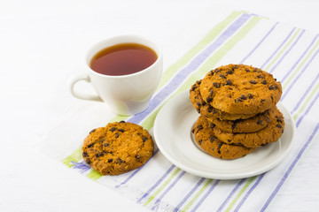 Tea time with chocolate chip cookies