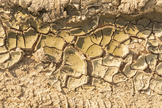 Cracked, dry ground arable. Soil cracked as a result of climate change, drought in agriculture.
