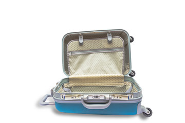 Suitcases are open, isolated, with clipping path.