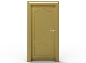3d illustration of wooden door. icon for game web. white background isolated. 