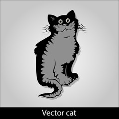 A funny black cat is sitting and smiling