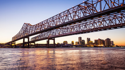 Crescent City Connection Bridge & New Orleans City Skyline at Night