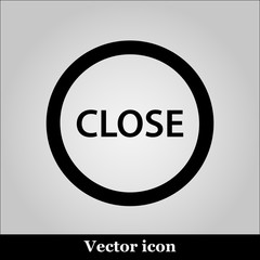 Close icon, black round button isolated on grey background, web design illustration