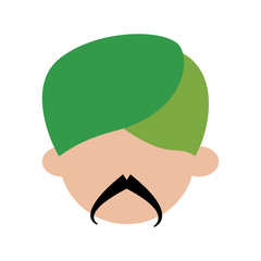 Indian culture concept represented by cartoon man head with mustache icon. Isolated and flat illustration 