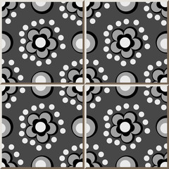 Ceramic tile pattern 319_grey round cross dot line flower