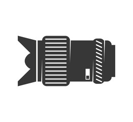 Gadget concept represented by silhouette of camera lens icon. Isolated and flat illustration 