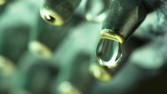extreme macro water dripping from corroded shower head 4k