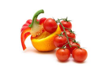 Cherry tomatoes, sweet pepper and orange.