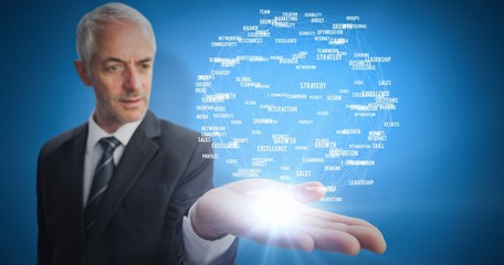 Composite image of concentrated businessman with palm up