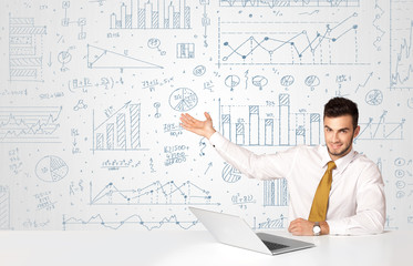 Businessman with diagram background