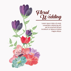 Floral wedding represented by flowers icon over pastel background. Colorfull and drawing illustration