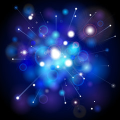 Abstract blue lights background, space wallpaper, big bang, vector design