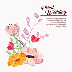 Fototapeta na wymiar Floral wedding represented by flowers icon over pastel background. Colorfull and drawing illustration