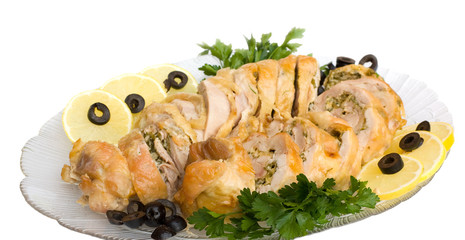 Cut into pieces of meatloaf on the plate