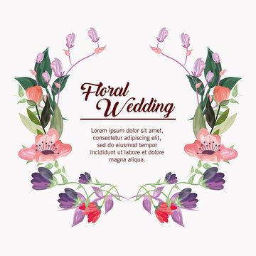 Floral wedding represented by flowers icon around circle over pastel background. Colorfull and drawing illustration