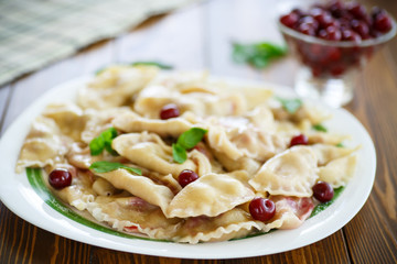 Cherry dumplings with mint
