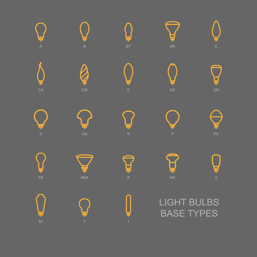 LED Light bulb base type icon set in orange