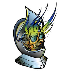 Skull in medieval helmet