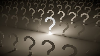 Shining questionmark and many questionmarks in background.