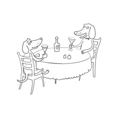Illustration two dogs drinking in cafe