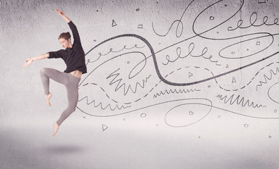 Fototapeta na wymiar Ballet dancer performing art dance with lines and arrows