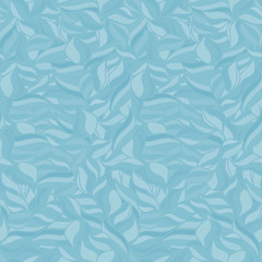 Soft seamless wavy pattern. Monochrome background. Light blue colors. Abstract wallpaper with leaves. Waves texture. Vector illustration. 