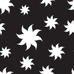Fototapeta na wymiar Stylized stars seamless pattern. White elements on black background. Abstract texture. Vector illustration.