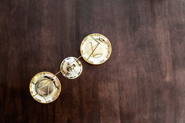 Justice balance on wooden table