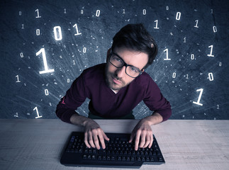 Online intruder geek guy hacking codes
