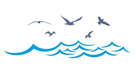 Sea landscape with seagulls. 