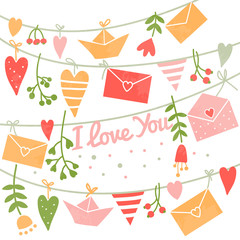 Cute card made of hearts and paper ships