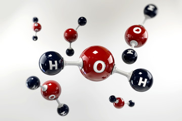 A 3D Illustration molecule of water on a grey background