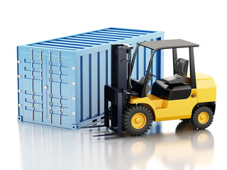 3d Cargo container with forklift. Industry concept.