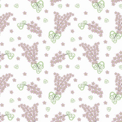 Floral seamless pattern in retro style, cute cartoon pink flowers white background
