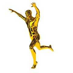 Fototapeta na wymiar Golden runner raise his arms, winning concept