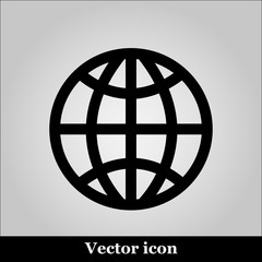 Vector globe icon on grey background, illustration