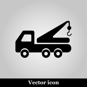 Tow truck line icon on grey background