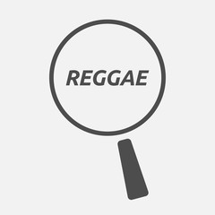 Isolated magnifying glass icon focusing    the text REGGAE