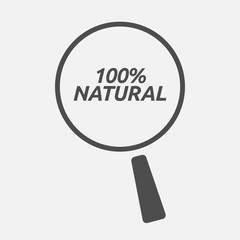 Isolated magnifying glass icon focusing    the text 100% NATURAL