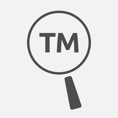 Isolated magnifying glass icon focusing    the text TM