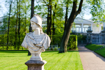 Sculpture made of light marble. Sightseeing. Saint-Petersburg.
