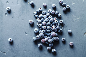 Blueberries background.Ripe and juicy fresh picked bilberries close up